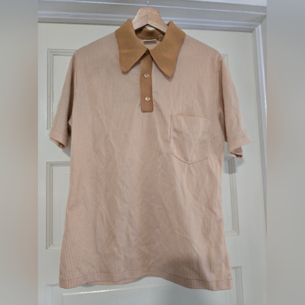 Vintage Edwards Of California Men's Tan Short Sleeve Shirt